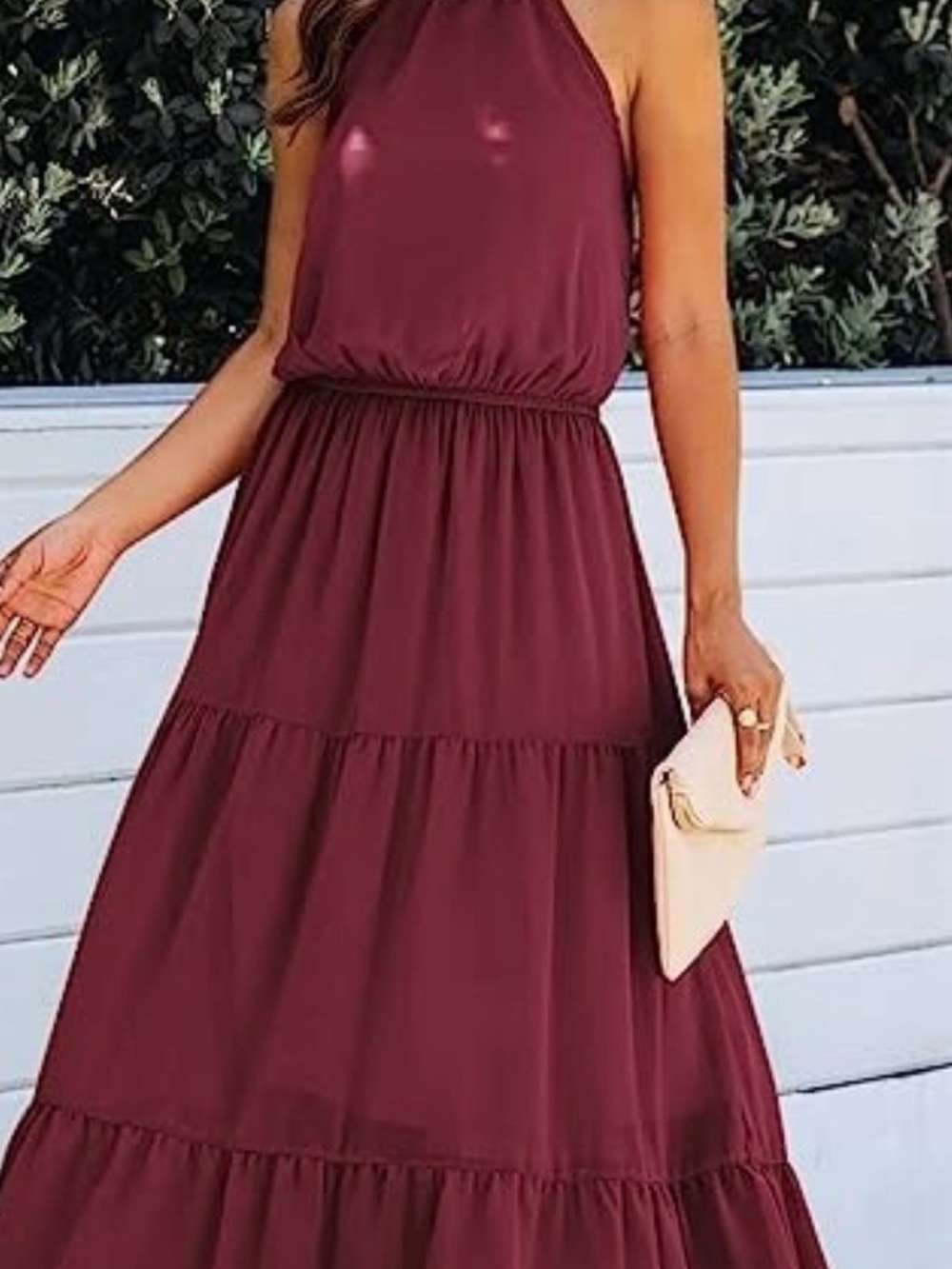 PRETTYGARDEN halter neck sleeveless long maxi dress Burgundy
